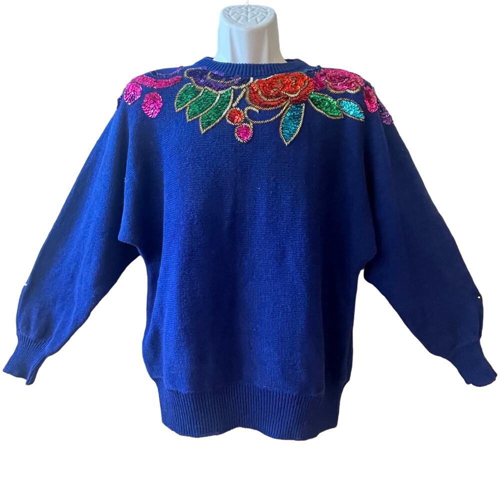 VINTAGE 80s Clyde Sequined Batwing Sweater Size Medium